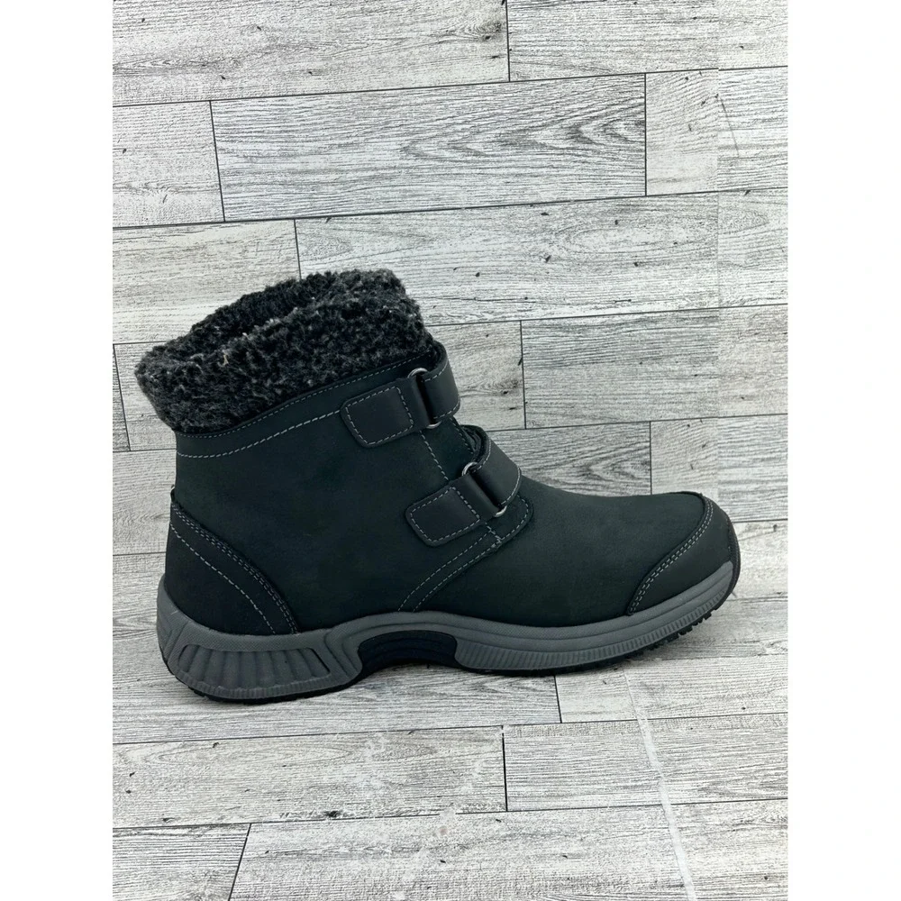 Orthofeet Florence 886 Women Size 7 Black Leather Ankle Boots Faux Fur Lining‎